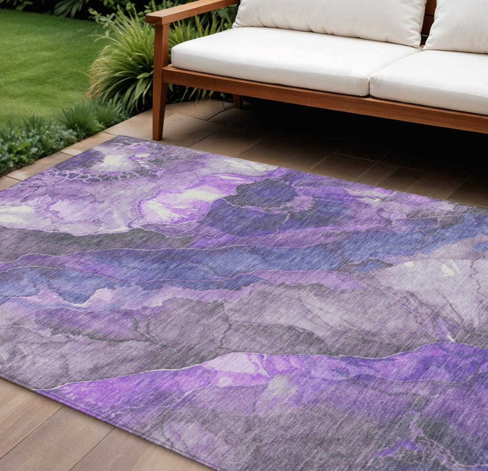 HomeRoots 5' Elegant Lavender and Ivory Floral Washable Area Rug for Indoor and Outdoor Spaces, Durable Design 10' X 14' 623227