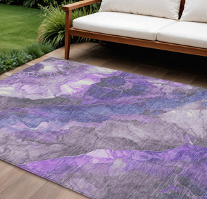 HomeRoots 5' Elegant Lavender and Ivory Floral Washable Area Rug for Indoor and Outdoor Spaces, Durable Design 10' X 14' 623227