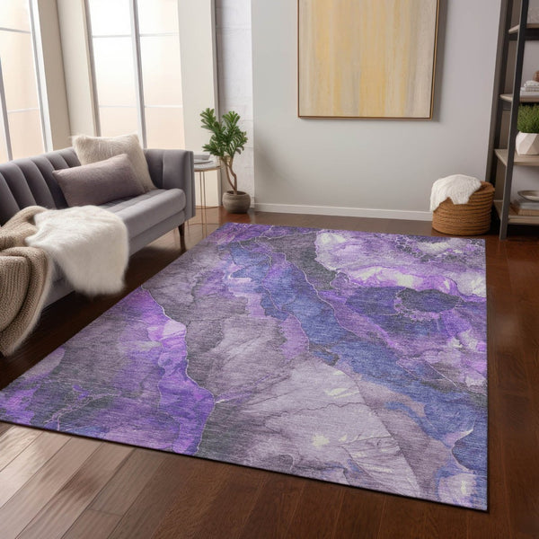 HomeRoots 5' Elegant Lavender and Ivory Floral Washable Area Rug for Indoor and Outdoor Spaces, Durable Design 10' X 14' 623227