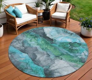 HomeRoots 5' Teal Blue and Ivory Floral Area Rug – Stylish, Durable, Machine Washable for Indoor/Outdoor Use 8' Round 623230