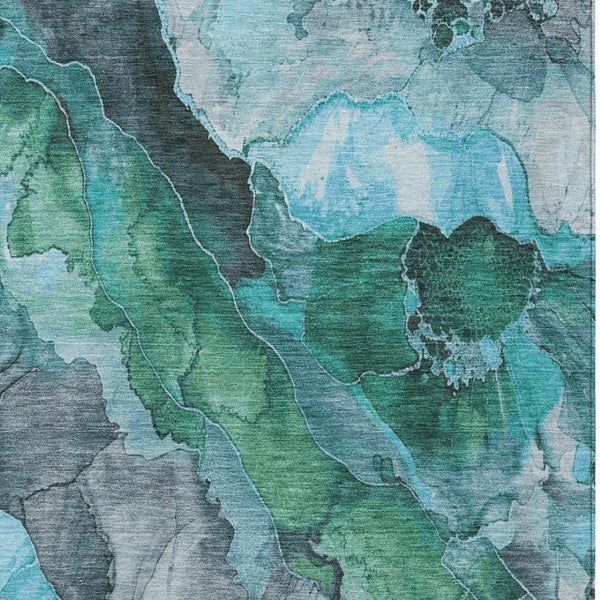 HomeRoots 5' Teal Blue and Ivory Floral Area Rug – Stylish, Durable, Machine Washable for Indoor/Outdoor Use 8' X 10' 623231