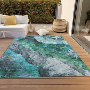 HomeRoots 5' Teal Blue and Ivory Floral Area Rug – Stylish, Durable, Machine Washable for Indoor/Outdoor Use 9' X 12' 623232
