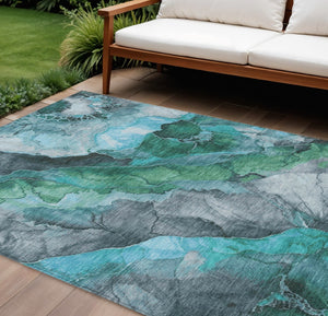 HomeRoots 5' Teal Blue and Ivory Floral Area Rug – Stylish, Durable, Machine Washable for Indoor/Outdoor Use 10' X 14' 623233