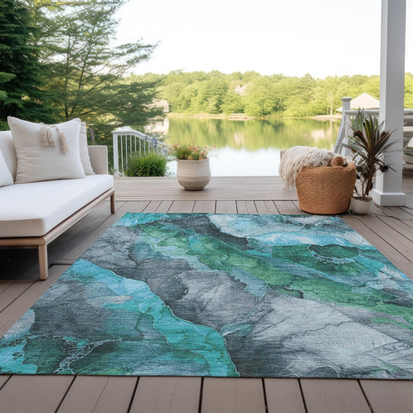 HomeRoots 5' Teal Blue and Ivory Floral Area Rug – Stylish, Durable, Machine Washable for Indoor/Outdoor Use 10' X 14' 623233