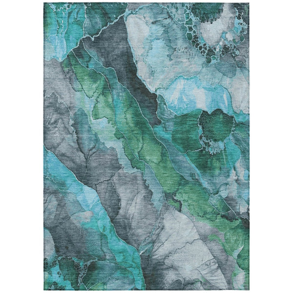 HomeRoots 5' Teal Blue and Ivory Floral Area Rug – Stylish, Durable, Machine Washable for Indoor/Outdoor Use 10' X 14' 623233