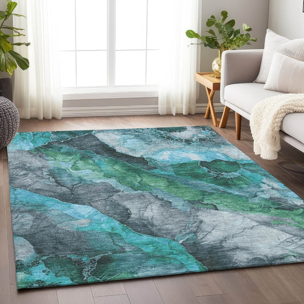 HomeRoots 5' Teal Blue and Ivory Floral Area Rug – Stylish, Durable, Machine Washable for Indoor/Outdoor Use 10' X 14' 623233