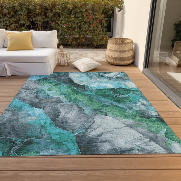 HomeRoots 5' Teal Blue and Ivory Floral Area Rug – Stylish, Durable, Machine Washable for Indoor/Outdoor Use 10' X 14' 623233