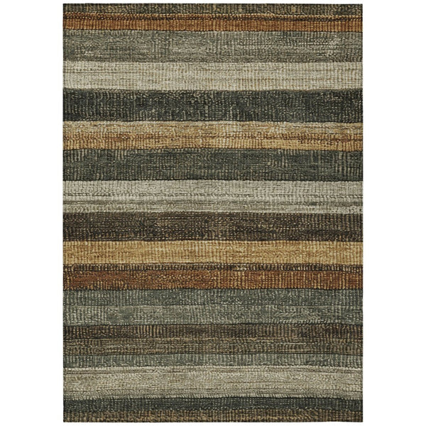 HomeRoots 5' Khaki and Gold Striped Washable Area Rug - Durable Indoor-Outdoor Elegance for Any Space 5' X 8' 623235