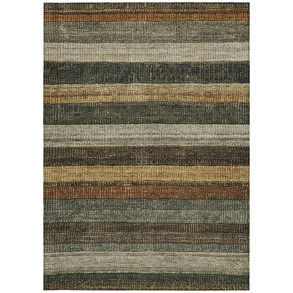 HomeRoots 5' Khaki and Gold Striped Washable Area Rug - Durable Indoor-Outdoor Elegance for Any Space 5' X 8' 623235