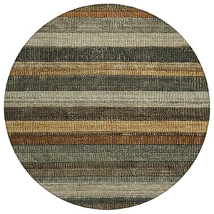 HomeRoots 5' Khaki and Gold Striped Washable Area Rug - Durable Indoor-Outdoor Elegance for Any Space 8' Round 623236