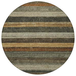 HomeRoots 5' Khaki and Gold Striped Washable Area Rug - Durable Indoor-Outdoor Elegance for Any Space 8' Round 623236