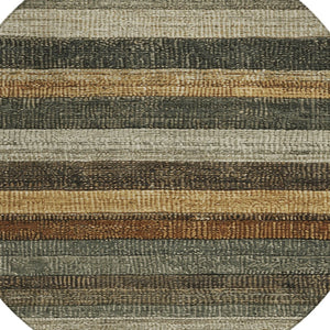 HomeRoots 5' Khaki and Gold Striped Washable Area Rug - Durable Indoor-Outdoor Elegance for Any Space 8' Round 623236
