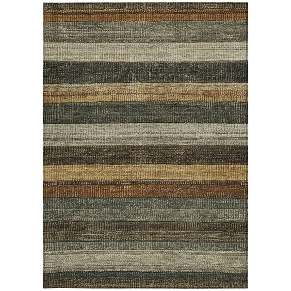 HomeRoots 5' Khaki and Gold Striped Washable Area Rug - Durable Indoor-Outdoor Elegance for Any Space 9' X 12' 623238