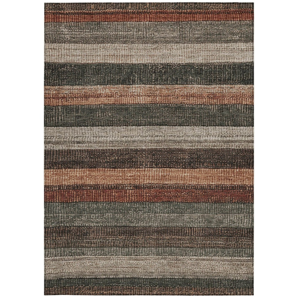 HomeRoots 5' Striped Washable Area Rug in Rust and Taupe – Durable Indoor/Outdoor Design for High-Traffic Spaces 5' X 8' 623241
