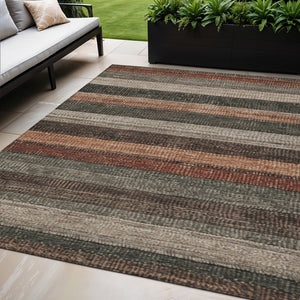 HomeRoots 5' Striped Washable Area Rug in Rust and Taupe – Durable Indoor/Outdoor Design for High-Traffic Spaces 5' X 8' 623241