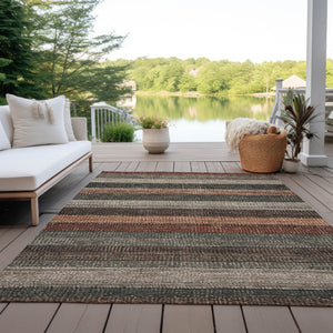 HomeRoots 5' Striped Washable Area Rug in Rust and Taupe – Durable Indoor/Outdoor Design for High-Traffic Spaces 5' X 8' 623241