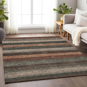 HomeRoots 5' Striped Washable Area Rug in Rust and Taupe – Durable Indoor/Outdoor Design for High-Traffic Spaces 5' X 8' 623241