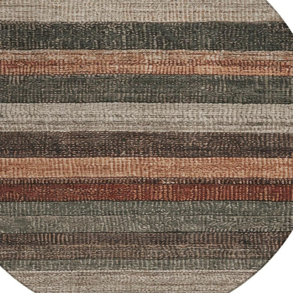 HomeRoots 5' Striped Washable Area Rug in Rust and Taupe – Durable Indoor/Outdoor Design for High-Traffic Spaces 8' Round 623242