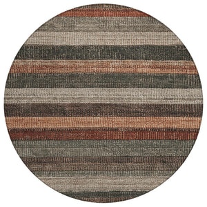 HomeRoots 5' Striped Washable Area Rug in Rust and Taupe – Durable Indoor/Outdoor Design for High-Traffic Spaces 8' Round 623242