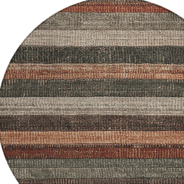 HomeRoots 5' Striped Washable Area Rug in Rust and Taupe – Durable Indoor/Outdoor Design for High-Traffic Spaces 8' Round 623242