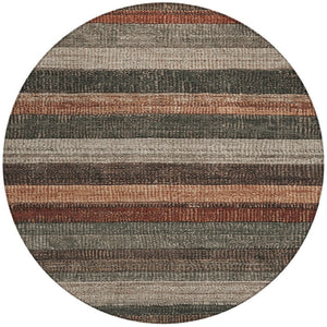 HomeRoots 5' Striped Washable Area Rug in Rust and Taupe – Durable Indoor/Outdoor Design for High-Traffic Spaces 8' Round 623242