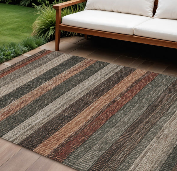 HomeRoots 5' Striped Washable Area Rug in Rust and Taupe – Durable Indoor/Outdoor Design for High-Traffic Spaces 8' X 10' 623243