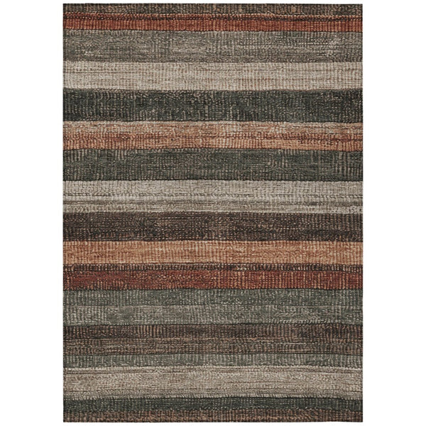 HomeRoots 5' Striped Washable Area Rug in Rust and Taupe – Durable Indoor/Outdoor Design for High-Traffic Spaces 8' X 10' 623243