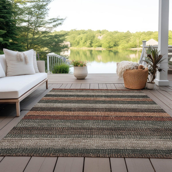 HomeRoots 5' Striped Washable Area Rug in Rust and Taupe – Durable Indoor/Outdoor Design for High-Traffic Spaces 9' X 12' 623244