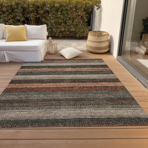 HomeRoots 5' Striped Washable Area Rug in Rust and Taupe – Durable Indoor/Outdoor Design for High-Traffic Spaces 9' X 12' 623244