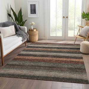 HomeRoots 5' Striped Washable Area Rug in Rust and Taupe – Durable Indoor/Outdoor Design for High-Traffic Spaces 10' X 14' 623245