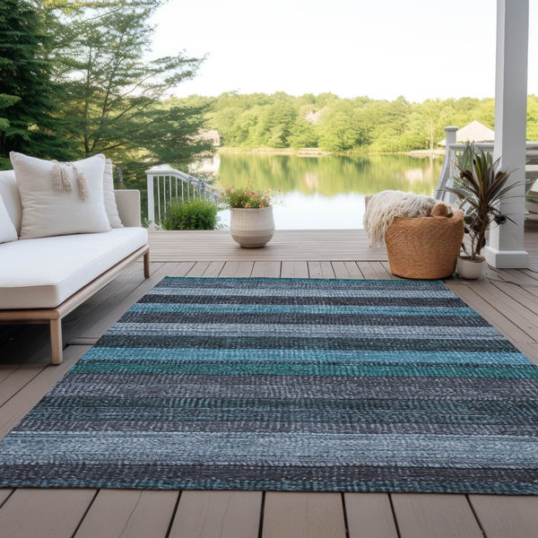 HomeRoots 5' Striped Teal Blue and Gray Washable Area Rug for Indoor/Outdoor Use - Durable, Stylish & Easy Care 5' X 8' 623247