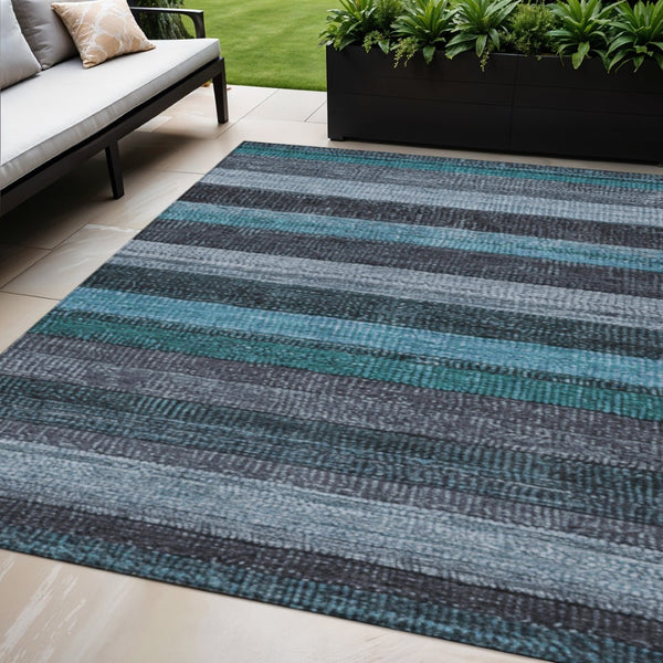 HomeRoots 5' Striped Teal Blue and Gray Washable Area Rug for Indoor/Outdoor Use - Durable, Stylish & Easy Care 5' X 8' 623247