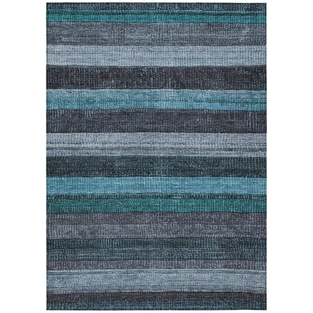 HomeRoots 5' Striped Teal Blue and Gray Washable Area Rug for Indoor/Outdoor Use - Durable, Stylish & Easy Care 5' X 8' 623247