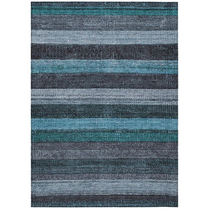 HomeRoots 5' Striped Teal Blue and Gray Washable Area Rug for Indoor/Outdoor Use - Durable, Stylish & Easy Care 5' X 8' 623247
