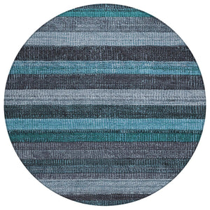 HomeRoots 5' Striped Teal Blue and Gray Washable Area Rug for Indoor/Outdoor Use - Durable, Stylish & Easy Care 8' Round 623248