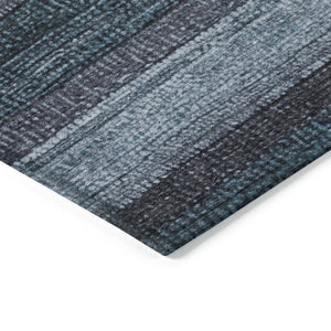 HomeRoots 5' Striped Teal Blue and Gray Washable Area Rug for Indoor/Outdoor Use - Durable, Stylish & Easy Care 8' Round 623248