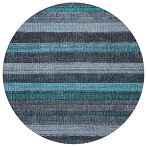 HomeRoots 5' Striped Teal Blue and Gray Washable Area Rug for Indoor/Outdoor Use - Durable, Stylish & Easy Care 8' Round 623248
