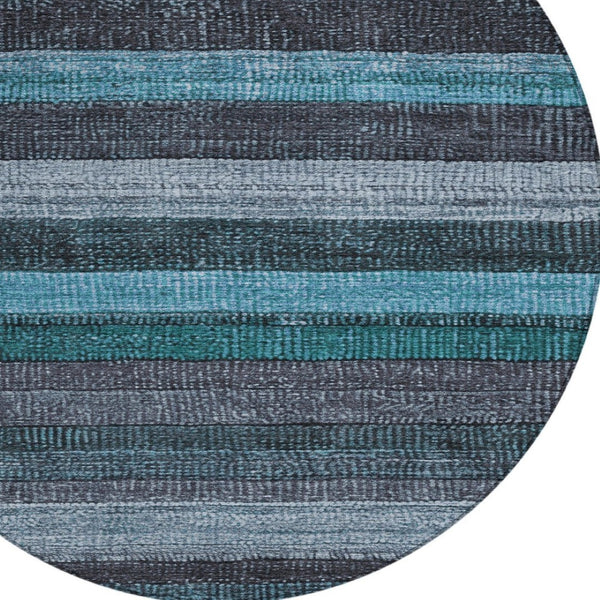 HomeRoots 5' Striped Teal Blue and Gray Washable Area Rug for Indoor/Outdoor Use - Durable, Stylish & Easy Care 8' Round 623248