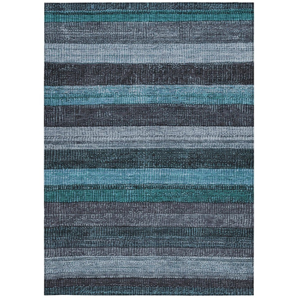 HomeRoots 5' Striped Teal Blue and Gray Washable Area Rug for Indoor/Outdoor Use - Durable, Stylish & Easy Care 8' X 10' 623249