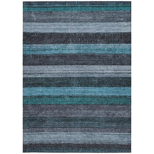 HomeRoots 5' Striped Teal Blue and Gray Washable Area Rug for Indoor/Outdoor Use - Durable, Stylish & Easy Care 9' X 12' 623250