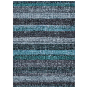HomeRoots 5' Striped Teal Blue and Gray Washable Area Rug for Indoor/Outdoor Use - Durable, Stylish & Easy Care 9' X 12' 623250