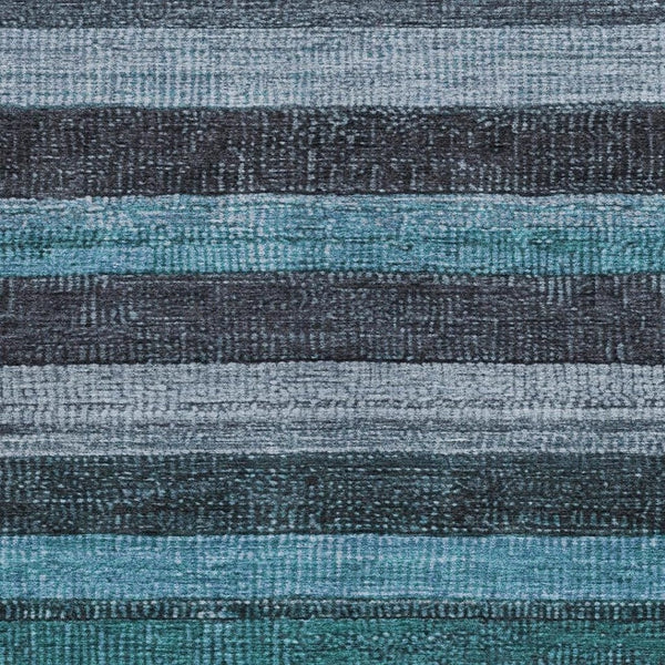HomeRoots 5' Striped Teal Blue and Gray Washable Area Rug for Indoor/Outdoor Use - Durable, Stylish & Easy Care 10' X 14' 623251