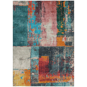 HomeRoots 5' Teal Blue and Orange Abstract Area Rug – Vibrant, Washable, Indoor/Outdoor, Stain-Resistant Design 5' X 8' 623265