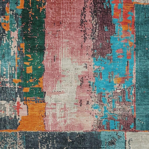 HomeRoots 5' Teal Blue and Orange Abstract Area Rug – Vibrant, Washable, Indoor/Outdoor, Stain-Resistant Design 5' X 8' 623265