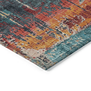 HomeRoots 5' Teal Blue and Orange Abstract Area Rug – Vibrant, Washable, Indoor/Outdoor, Stain-Resistant Design 5' X 8' 623265