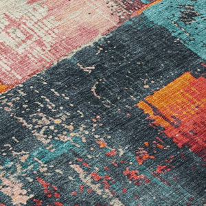 HomeRoots 5' Teal Blue and Orange Abstract Area Rug – Vibrant, Washable, Indoor/Outdoor, Stain-Resistant Design 8' Round 623266