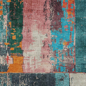 HomeRoots 5' Teal Blue and Orange Abstract Area Rug – Vibrant, Washable, Indoor/Outdoor, Stain-Resistant Design 8' X 10' 623267