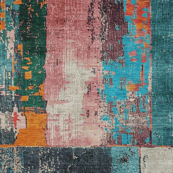 HomeRoots 5' Teal Blue and Orange Abstract Area Rug – Vibrant, Washable, Indoor/Outdoor, Stain-Resistant Design 8' X 10' 623267