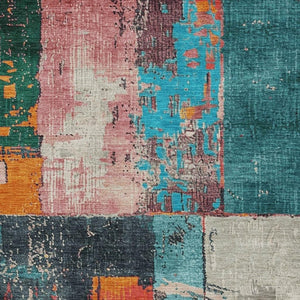 HomeRoots 5' Teal Blue and Orange Abstract Area Rug – Vibrant, Washable, Indoor/Outdoor, Stain-Resistant Design 10' X 14' 623269