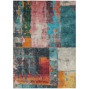 HomeRoots 5' Teal Blue and Orange Abstract Area Rug – Vibrant, Washable, Indoor/Outdoor, Stain-Resistant Design 10' X 14' 623269
